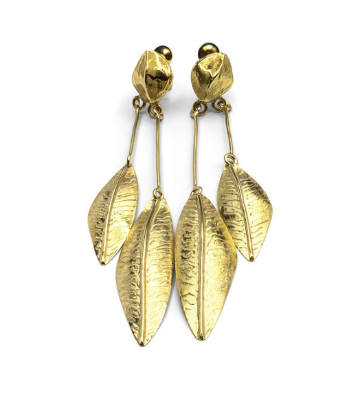 Long gold feather earrings