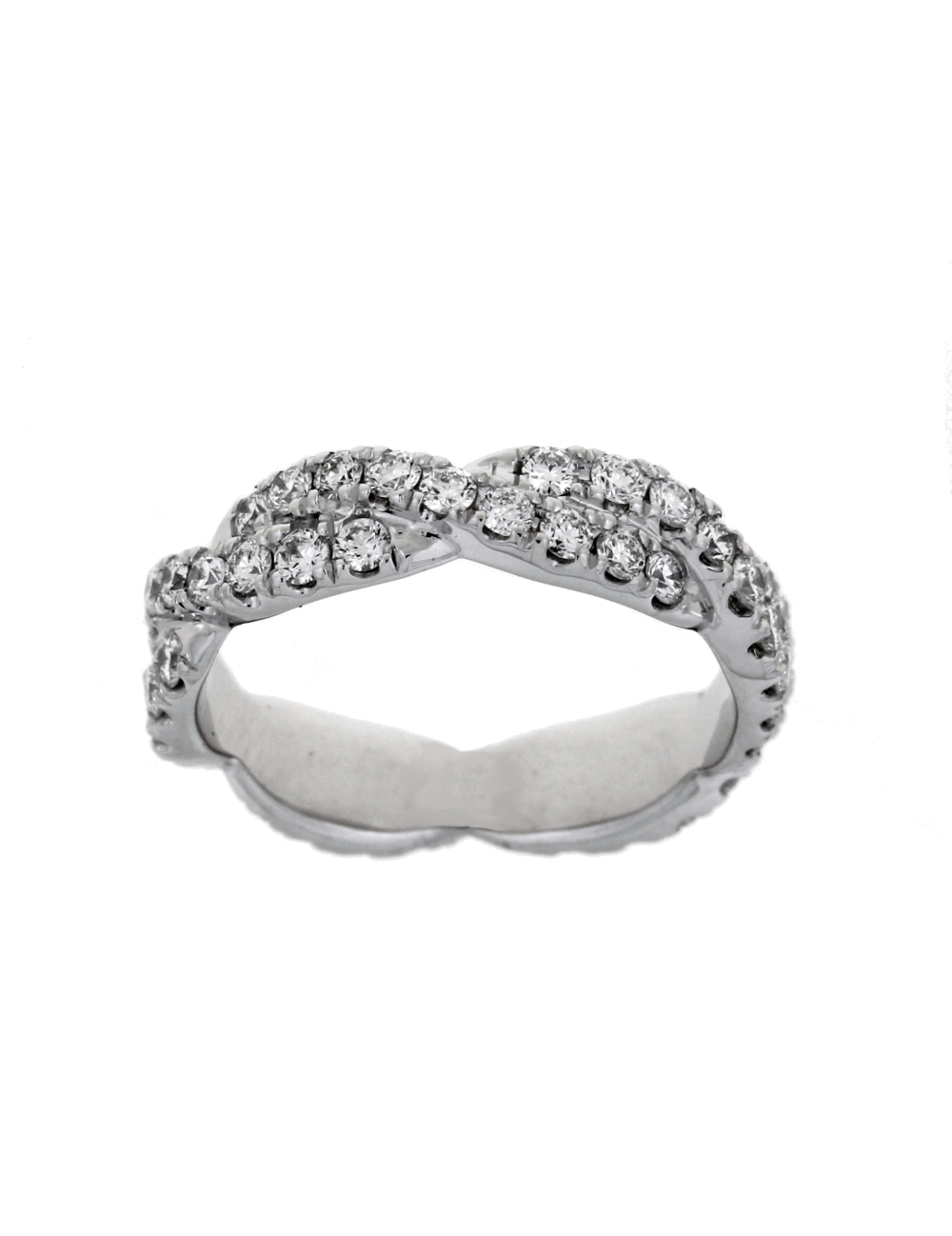 Anillo trenzado brillantes oro blanco